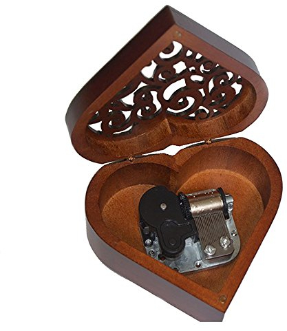 FnLy Spieluhr aus Holz, mit Gravur, You are My Sunshine, mit versilbertem Uhrwerk, Herzform