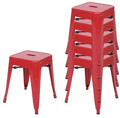 Mendler 6er-Set Hocker HWC-A73 Metall Industriedesign stapelbar - rot