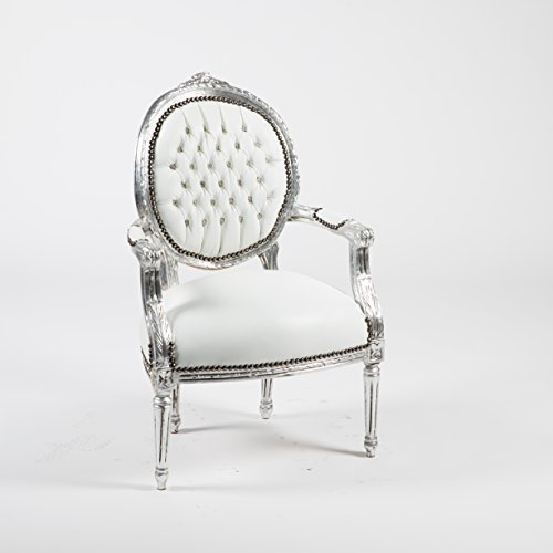 Way Home Store Sessel BAROCCO Medaillon Silber und Weiß 60 x 65 x 90 cm