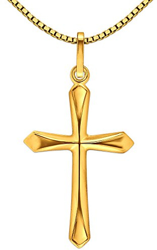 CLEVER SCHMUCK Set Goldkreuz 20 mm schlicht Kreuz zu glänzend Enden eckig schmal werdend 333 Gold 8 Karat und vergoldeter Kette Venezia 45 cm glänzend