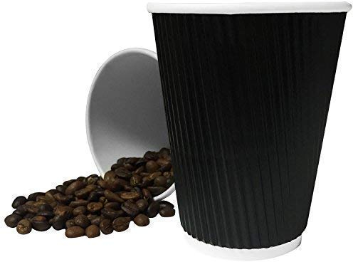 We Can Source It Ltd - 12oz. Black Ripple Paper Cups - Recyclable - Great for Tea, Coffee, Hot Drinks - 500 Pack