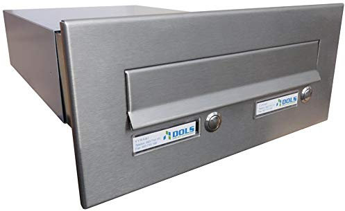 Edelstahl Mauerdurchwurf Briefkasten mit 2 Tastern - Tiefe 39-62 cm- B-042