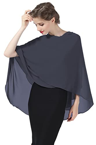 BEAUTELICATE Chiffon Schal Stola Bolero Damen Für Abendkleid Festlich Hochzeit Braut Frühling Sommer in Verschiedenen Farben - Dunkelgrau - Gr. Einheitsgröße