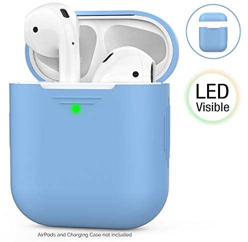 AhaStyle AirPods Case Cover Silicone [Front LED Visible & Supports Wireless Charging] Compatible with Apple Airpods 2&1(2019)(Without Carabiner, Sky Blue)