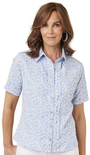 Chums Ladies Short Sleeve Pintuck Printed Blouse with Pointed Collar Top and Pintuck Front Detail for Women
