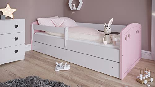 Bjird Kinderbett Jugendbett 80x140 80x160 80x180 Puderrosa mit Rausfallschutz Schublade und Lattenrost Kinderbetten für Mädchen und Junge - Julia (80 x 180 cm ohne Matratze, Puderrosa)