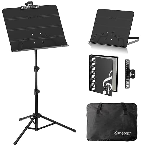 K Kasonic Leggio Pieghevole per Musica, Leggio Pieghevole 2 in 1 con Porta Spartiti, Set Leggio per Musica Portatile per le Esibizioni, Treppiede Leggio per le Esigenze Musicali, Nero
