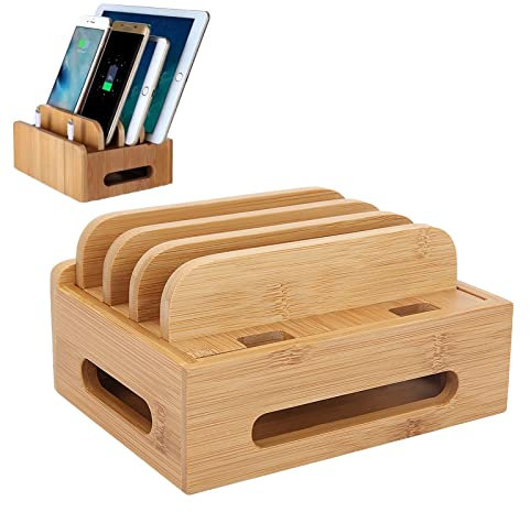 Cell Phone Tablet Stand, Bamboo Charging Station Desktop Charging Dock Holder for All Android Smartphone Phone 11 Pro Xs Xs Max Xr X 8 7 6 6s Plus 5 5s 5c Charging