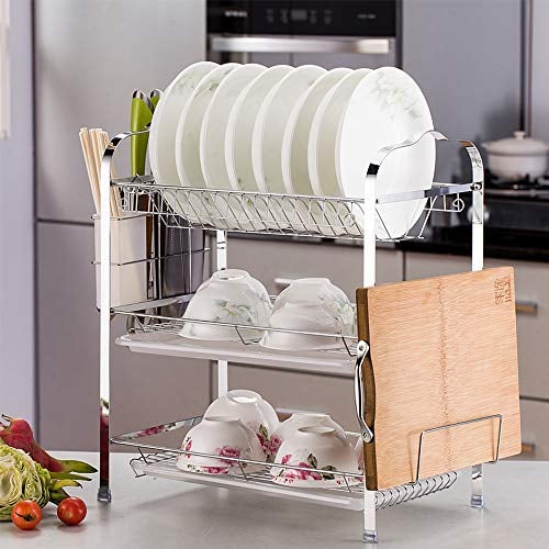 WeFun - Escurreplatos de 3 Pisos, escurridor de Platos y Cubiertos, escurridor de Cocina, A