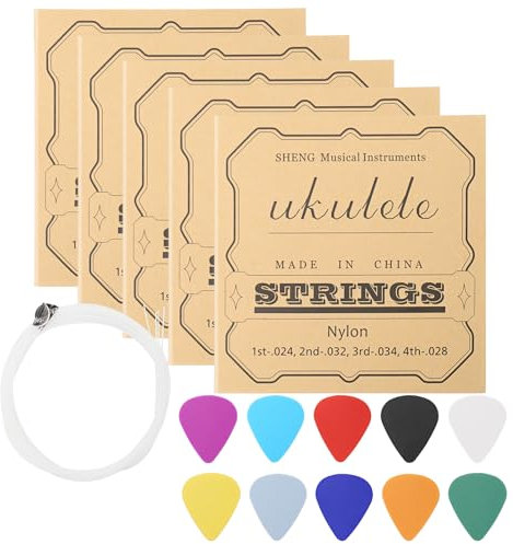 Ukulele Saiten, 5 Sets Nylon Ukulele Saiten, String Winder für Sopran (53,3 cm) Konzert (23) Tenor (26) Ukulele und mit 10 Plektren