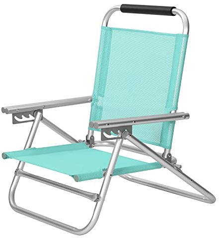 SONGMICS Strandstuhl, tragbarer Klappstuhl, Rückenlehne 4-stufig verstellbar, mit Armlehnen, atmungsaktiv und komfortabel, Outdoor-Stuhl, grün GCB065C01