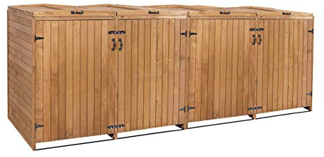 Mendler XL 4er-/8er-Mülltonnenverkleidung HWC-H74AM, Mülltonnenbox, erweiterbar 126x316x98cm Holz MVG - braun