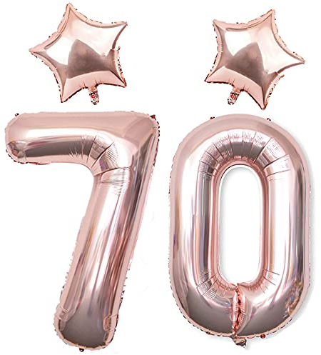 40In Giant Digital Number 70 Balloon Rose Gold 60th Birthday Decorations Women 70th Aniversary Decoration Including 2Pack 18In Rose Gold Star Balloons