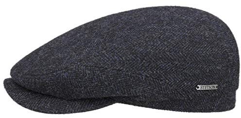Stetson Belfast Flatcap Schiebermütze Herrenkappe Herringbone mit Innenfutter Baumwolle Herbst Winter schwarz-blau 59 cm