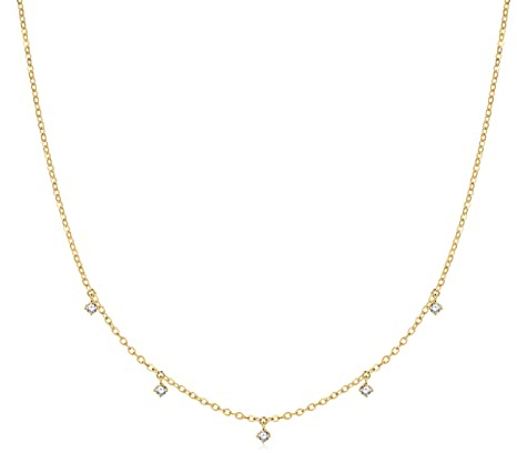 Carleen Solide 14 Karat 585 Gelb Gold Runden Petite Anhänger Kette mit 5 Moissanit 0,5 Karat Minimalist Halskette Schmuck für Damen Mädchen mit Geschenk Box - Verstellbare Kettenlänge: 40 + 5 cm