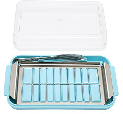 Beurrier avec couvercle, récipient à beurre avec coupe-beurre en acier inoxydable pour une coupe facile, 19 x 10,3 cm(Bleu)