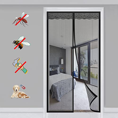 KSITH- Fly Magnétique Moustiquaire Porte Fermeture Automatique Magnétique Anti Moustiques Rideau Facile à Installer, pour Porte/Patio/Couloirs ​Empêche Bestioles- Black-B|| 160x200cm(62x78inch)