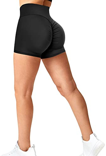 RIOJOY Damen Booty Shorts Scrunch Butt Kurze Leggings Sexy Figurformend Sportshorts Radlerhose Hotpants, Schwarz L