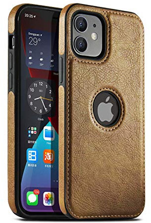 Custodia in Pelle PU Retrò per iPhone 12/12 Pro, Sottile Antigraffio Morbida Antiscivolo Impugnatura Protettiva Cover, Custodia Elegante Lussuosa Compatibile con iPhone 12/12 Pro 6.1 (Marrone)