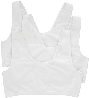 Hanes Women's Pack, Cotton Scoopneck Bralette, Low-Impact Sports Bra, 3-Pack, Opaque, White/White/White, XL (Pack of 3)
