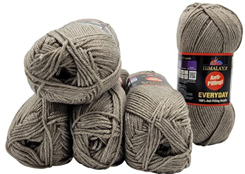 5 x 100 Gramm Everyday Antipilling Wolle einfarbig, 500 Gramm Strickwolle uni mit Anti-Pilling Effekt (70028 taupe)