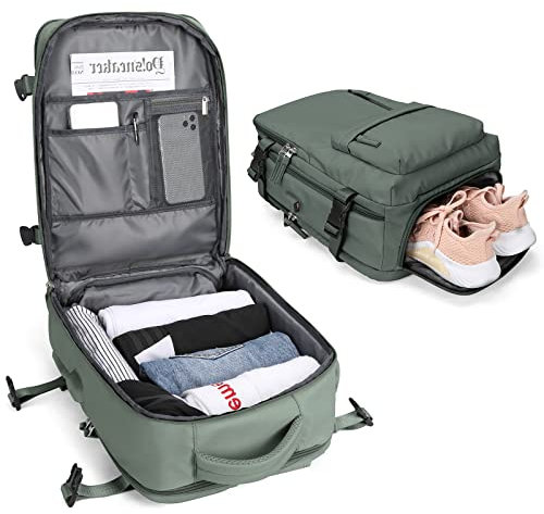 BJLFS Mochila Viaije Cabina Avion para Ryanair Equipaje de Mano Ryanair Maletas De Viaje Cabina 20L Bolsa de Viaje Mujer para Cabina avion Mochila Portatil 14 Pulgadas,Verde