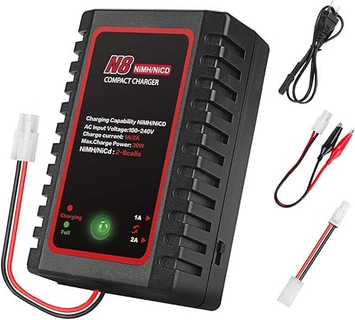 YUNIQUE GREEN-CLEAN-POWER - Chargeur HTRC pour Batteries NiMH/NiCD 2-8s 2.4-9.6V | Compatible Drone, Voiture RC, Bateau, Airsoft | Connecteurs Tamiya Standard et Mini, Noir