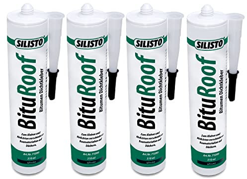 Silisto® Bitumen Dichtkleber 4x310 ml. Dichtmasse zum Kleben und Abdichten|Reparatur & Montage von Schindeln|Reparatur Rissen|Schwarz