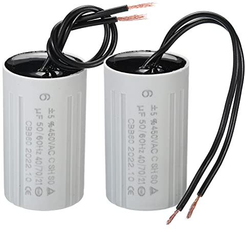 PATIKIL CBB60 6uF Condensateur de Démarrage, 2Pcs AC 450V 2 Fils 50/60Hz Cylindre 60x35mm pour Pompes à Eau, Démarreur de Moteur de Machines à Laver