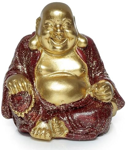 Valmoni Sport Chinesische Glücksbuddha-Figur, goldfarben, großes Glück, Dekoration (rot)