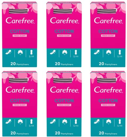 Deluxio Gifts 6 x Carefree Cotton Feel Fresh Scent Normal Panty Liners Breathable 20 Stück (120 Slipeinlagen insgesamt)