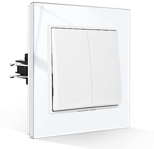 CNBINGO Lichtschalter 2 Fach 2 Weg Glas Lichtschalter Unterputz, Schraubenloser Wippschalter Taktiler Wandschalter Kristall-Wippschalter, weiß