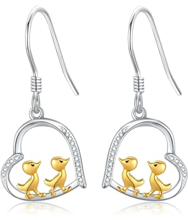 Enten-Ohrringe, Sterlingsilber, baumelnde Enten-Ohrringe, süßer Enten-Herz-Schmuck für Frauen und Mädchen, Geschenke