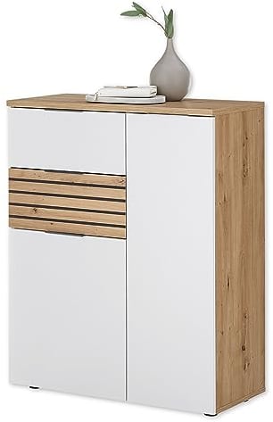 MILAN Schuhschrank in Weiß, Artisan Eiche Optik - Modernes Schuhregal mit viel Stauraum für Ihre Schuhe - 85 x 105 x 38 cm (B/H/T)