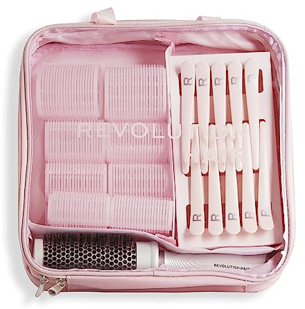 Revolution Haircare 10er-Pack Mega Haarrollers Geschenkset - Velcro Heatless Rollers, Styling-Pinsel, Haarclips & Tasche inklusive