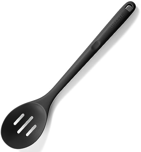 U-Taste Cuchara ranurada de silicona extra larga de 33,9 cm: Cuchara de cocina resistente al calor hasta 315 ℃, Cuchara antiadherente sin costuras para servir para mezclar (Negro)
