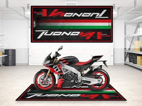 wibeart MPM Motorradmatte für Tuono V4, waschbar, rutschfest, öl- und wasserabweisend, Parkmatte für Garage, Ausstellungsraum, Werkstatt | Größe 1: 86.6 x 39.4/220 x 100 cm