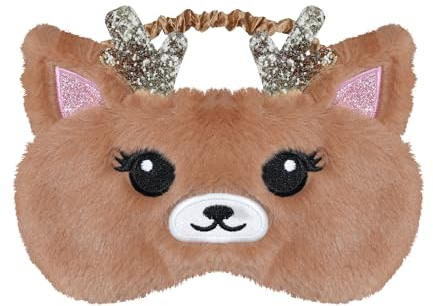 Nette Augenmaske für Kinder, Ynaice Cartoon Rentier Tierschlaf Augenmaske Abdeckung Flauschig weiche Plüsch Schlafmaske für Nacht, Reisen, Nap, Herren, Frauen (Goldene, Rentier)