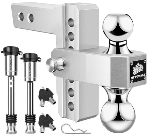 METOWARE Gancio di traino regolabile – Gancio di traino in alluminio adatto a ricevitore da 5,7 cm – gancio di caduta resistente con caduta da 6 pollici per camion (5,7 kg GTW), doppia serratura