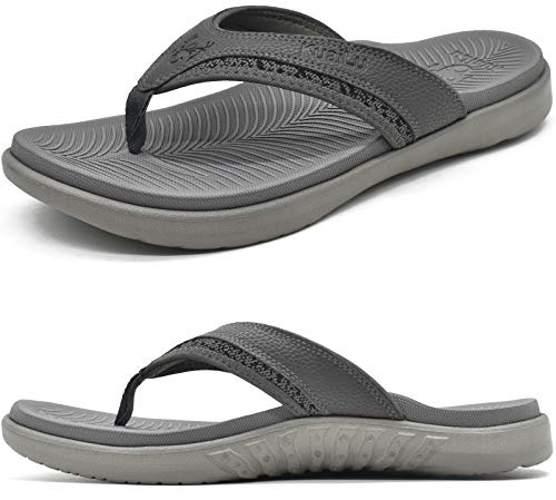KuaiLu Flip Flops Herren Sport Zehentrenner Sandalen mit Arch Support | Bequeme Toe Post für Plantar Fasciitis Rutschfest Gummifußbett Outdoor Sommer Beach/Pool Badelatschen