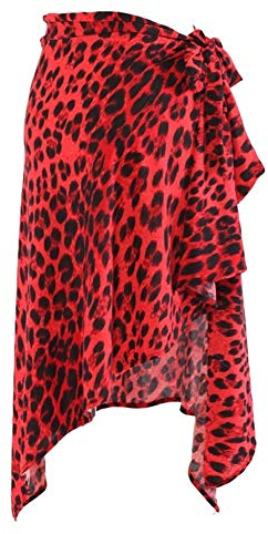 Ghougo Lateinamerikanisches Tanzkostüm, Professioneller Übungsrock, Dreieckstuch for Erwachsene Und Damen (Color : Red Leopard, Size : M)