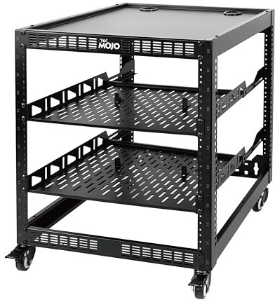Tecmojo 12U Netzwerk-Rack mit offenem Rahmen für IT- und AV-Ausrüstung, AV-Rack mit 4 Pfosten mit Rollen, mobiles 12U-Rack mit 2 1U-Server-Rack-Regalen und Montagematerial, für 48,3 cm Netzwerk
