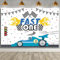 MEHOFOND 2,1 x 1,5 m Rennwagen 1. Geburtstag Hintergrund Fast One Blue Race Car Geburtstag Party Fotografie Hintergrund Rennwagen Thema Karierte Flagge Fast One Dekoration Banner Happy Birthday Party