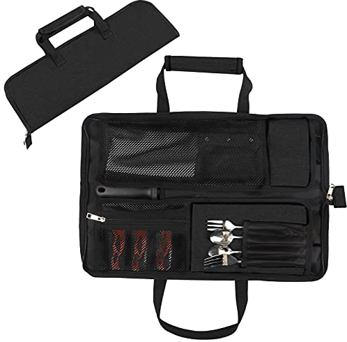 Chef Knife Roll Bag,Heavy Duty Oxford Knife Bag with 13 Slots,Easy Carry Handle and Shoulder Strap, Multi-Function Knives Case for Traveling Camping Hiking (Black)