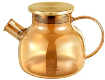 Wilmax - Glas Teekanne mit Edelstahl-Deckel - 950ml - Teezubereiter für losen Tee - Glaskanne - Kanne aus hitzebeständigem Glas - Teapot - Glaskanne für Heiß- und Kaltgetränke