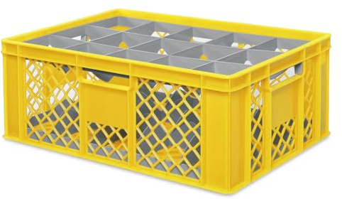 BRB Gläserkiste 600x400 mm für 15, 24, 33 oder 40 Gläser, farbig (Gelb, für 15 Gläser Ø 109 mm, Glashöhe max 205 mm)