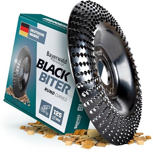 Bayerwald Black Biter - Disco de escofina curvado, diámetro 125 mm x 22,2 mm, lijado rápido y grueso de madera y materiales de madera, para amoladora angular
