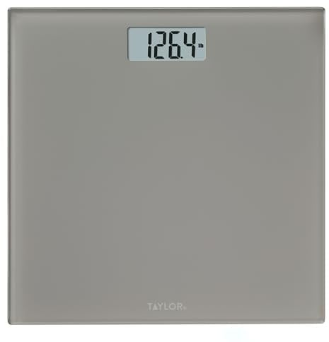 Taylor Digital Scales for Body Weight, Highly Accurate 350 LB Capacity Bathroom Scale, 11.0 x 11.0 Inch Durable Glass Platform, Battery Powered, Easy to Read, Gray