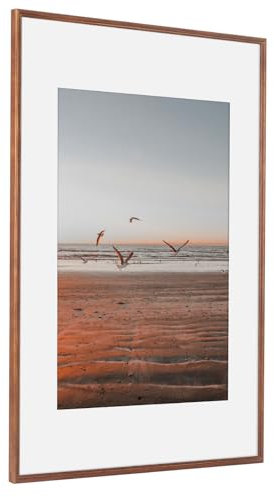 HOMESEVEN A1 Posterrahmen, massives Eichenholz, 23,4 x 33,1 cm, A1-Bilderrahmen mit Passepartout für horizontale und vertikale Wandaufhängung für Zuhause, Ausstellung, Caffe (Nussbaum)