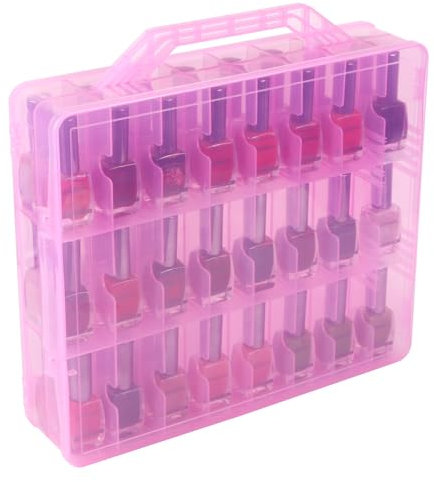 LAUQEE Universal Nail Polish Holder Gel Nail Polish Organizer Case for 48 Bottles Adjustable Dividers Space Saver,Double Sided Storage for Nail Bottles Mini Cars Threads Essential Oils (Pink)